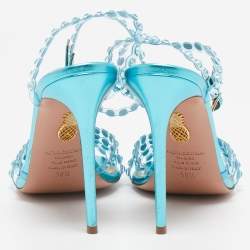 Pre Owned Aquazzura Transparent/Metallic Aqua PVC and Leather Dance Plexi Sandals Size 38.5