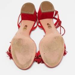 Pre Owned Aquazzura Red Suede Wild Thing Ankle Strap Sandals Size 42