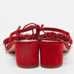 Pre Owned Aquazzura Red Suede Wild Thing Ankle Strap Sandals Size 42