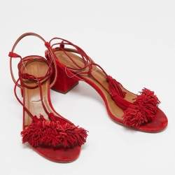 Pre Owned Aquazzura Red Suede Wild Thing Ankle Strap Sandals Size 42