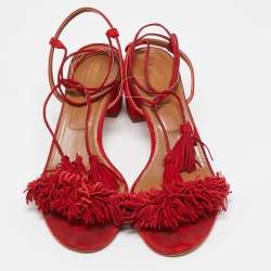 Pre Owned Aquazzura Red Suede Wild Thing Ankle Strap Sandals Size 42