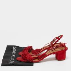 Pre Owned Aquazzura Red Suede Wild Thing Ankle Strap Sandals Size 42