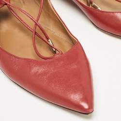 Pre Owned Aquazzura Red Leather Christy Ankle Tie Ballet Flats Size 40