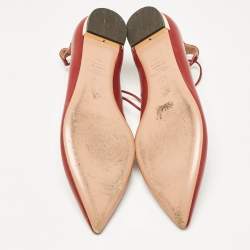 Pre Owned Aquazzura Red Leather Christy Ankle Tie Ballet Flats Size 40