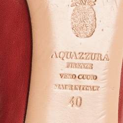 Pre Owned Aquazzura Red Leather Christy Ankle Tie Ballet Flats Size 40