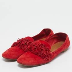 Pre Owned Aquazzura Red Suede Wild Thing Smoking Slippers Size 39.5