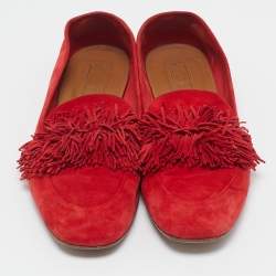 Pre Owned Aquazzura Red Suede Wild Thing Smoking Slippers Size 39.5