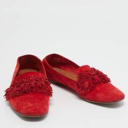 Pre Owned Aquazzura Red Suede Wild Thing Smoking Slippers Size 39.5
