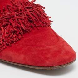Pre Owned Aquazzura Red Suede Wild Thing Smoking Slippers Size 39.5