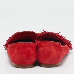 Pre Owned Aquazzura Red Suede Wild Thing Smoking Slippers Size 39.5
