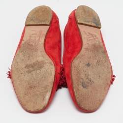 Pre Owned Aquazzura Red Suede Wild Thing Smoking Slippers Size 39.5