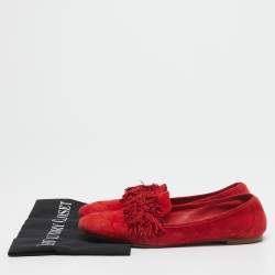 Pre Owned Aquazzura Red Suede Wild Thing Smoking Slippers Size 39.5