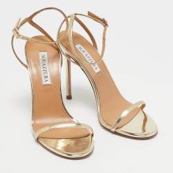Pre Owned Aquazzura Gold Leather Olie Sandals Size 37
