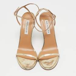 Pre Owned Aquazzura Gold Leather Olie Sandals Size 37
