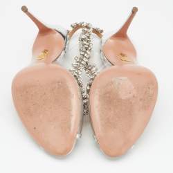 Pre Owned Aquazzura Silver PVC And Leather Temptation Crystal Sandals Size 39.5