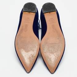 Pre Owned Aquazzura Blue Velvet Christy Ankle Tie Ballet Flats Size 38.5