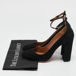 Aquazzura Black Suede Alix Mary Jane Pumps Size 38
