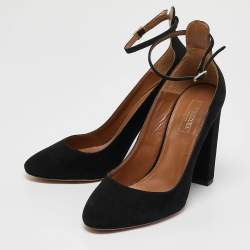 Aquazzura Black Suede Alix Mary Jane Pumps Size 38