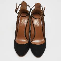 Aquazzura Black Suede Alix Mary Jane Pumps Size 38