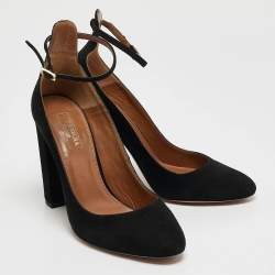 Aquazzura Black Suede Alix Mary Jane Pumps Size 38