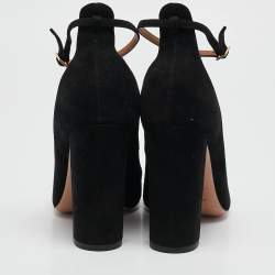 Aquazzura Black Suede Alix Mary Jane Pumps Size 38