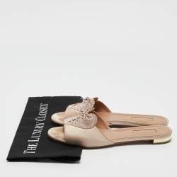 Aquazzura Pink Satin Crystal Embellished Flat Slides Size 38