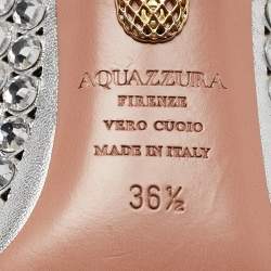Pre Owned Aquazzura Silver Leather Tequila Crystal Slingback Pumps Size 36.5