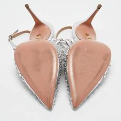 Pre Owned Aquazzura Silver Leather Tequila Crystal Slingback Pumps Size 36.5