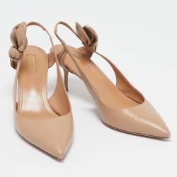 Aquazzura Beige Leather Deneuve Bow Tie Pumps Size 37