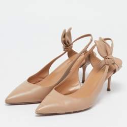 Aquazzura Beige Leather Deneuve Bow Tie Pumps Size 37