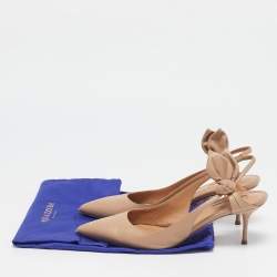Aquazzura Beige Leather Deneuve Bow Tie Pumps Size 37