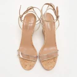 Pre Owned Aquazzura Transparent Leather and PVC Minimalist Wedge Sandals Size 38