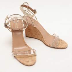 Pre Owned Aquazzura Transparent Leather and PVC Minimalist Wedge Sandals Size 38