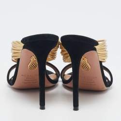 Aquazzura Black/Gold Suede and Leather Rendez Vous Sandals Size 36