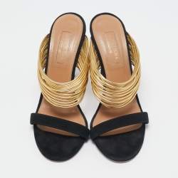 Aquazzura Black/Gold Suede and Leather Rendez Vous Sandals Size 36