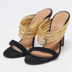 Aquazzura Black/Gold Suede and Leather Rendez Vous Sandals Size 36