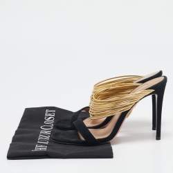 Aquazzura Black/Gold Suede and Leather Rendez Vous Sandals Size 36