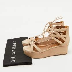 Aquazzura Beige Suede Beverly Hills Platform Sandals Size 38