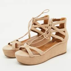 Aquazzura Beige Suede Beverly Hills Platform Sandals Size 38