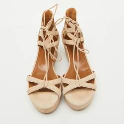 Aquazzura Beige Suede Beverly Hills Platform Sandals Size 38