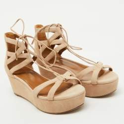 Aquazzura Beige Suede Beverly Hills Platform Sandals Size 38