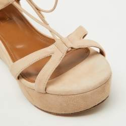Aquazzura Beige Suede Beverly Hills Platform Sandals Size 38
