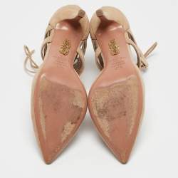 Pre Owned Aquazzura Beige Suede Belgravia Lace Up Pointed Toe Pumps 37.5