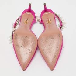 Aquazzura Pink Fabric Crystal Embellished Slingback Pumps Size 36