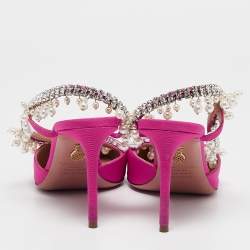 Aquazzura Pink Fabric Crystal Embellished Slingback Pumps Size 36