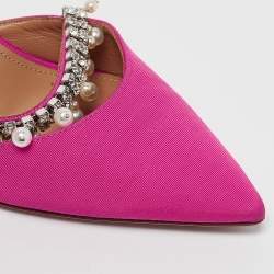 Aquazzura Pink Fabric Crystal Embellished Slingback Pumps Size 36