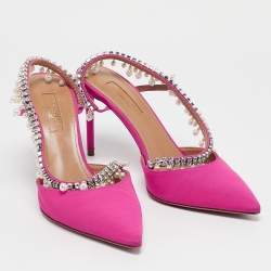 Aquazzura Pink Fabric Crystal Embellished Slingback Pumps Size 36