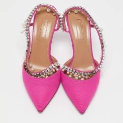 Aquazzura Pink Fabric Crystal Embellished Slingback Pumps Size 36