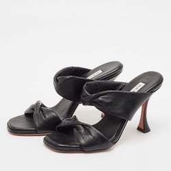Aquazzura Black Leather Slide Sandals Size 37.5