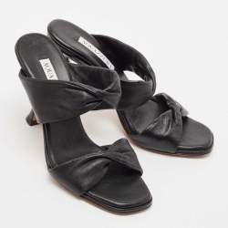 Aquazzura Black Leather Slide Sandals Size 37.5